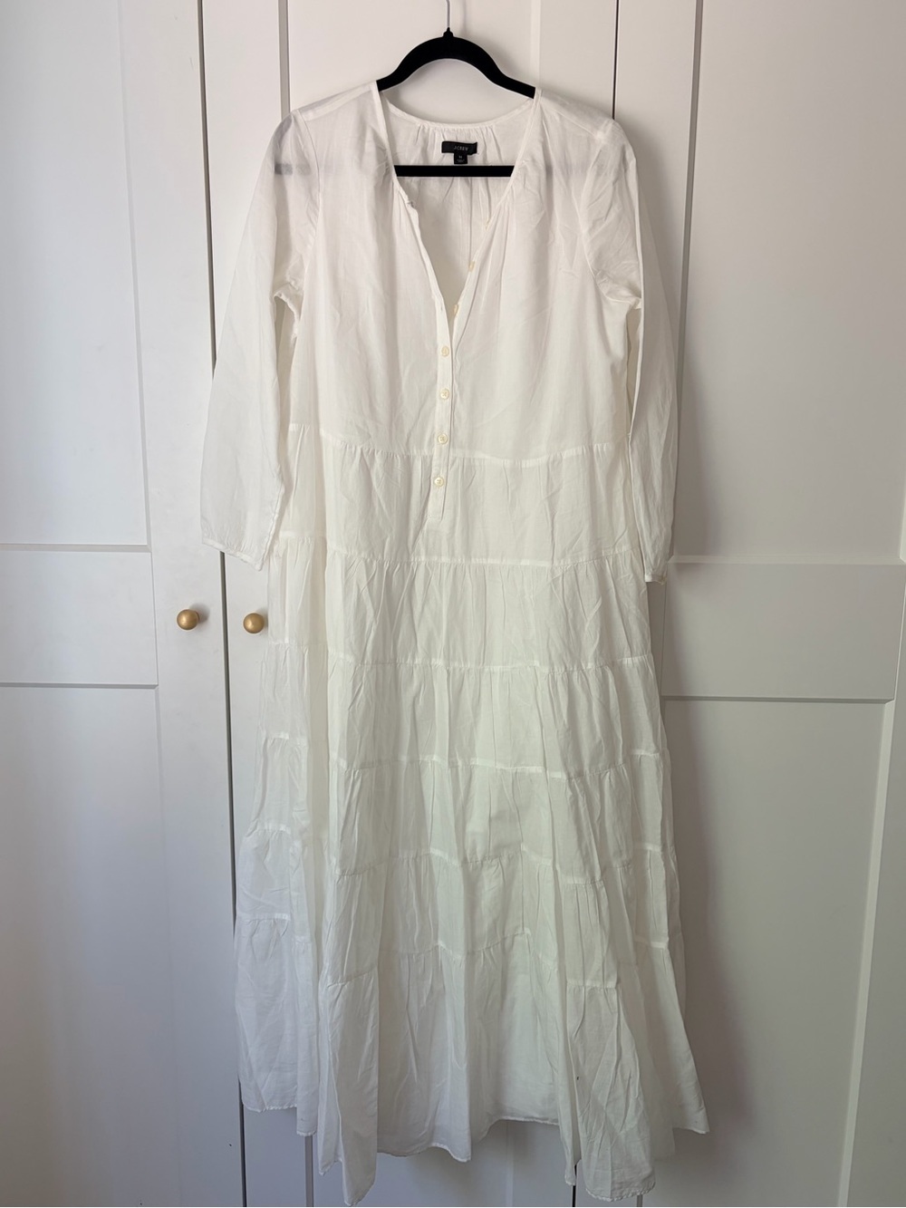 J. Crew White Long Tiered Button-Front Maxi Dress | M